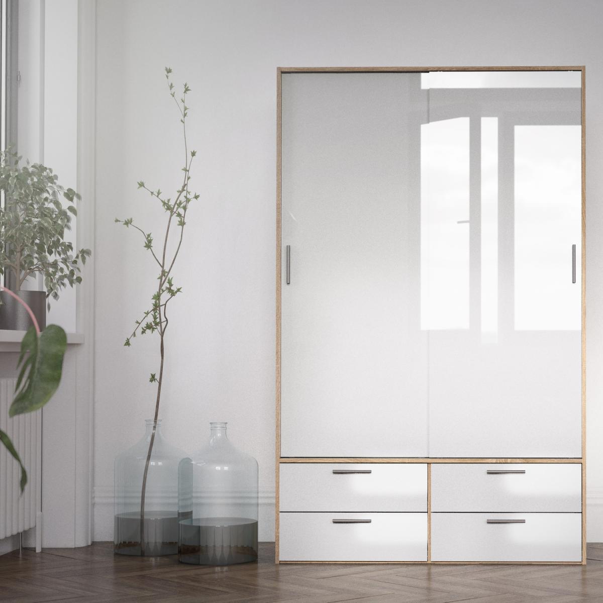 Mia Two Door Four Drawer Wardrobe - Oak, White Gloss – image 6