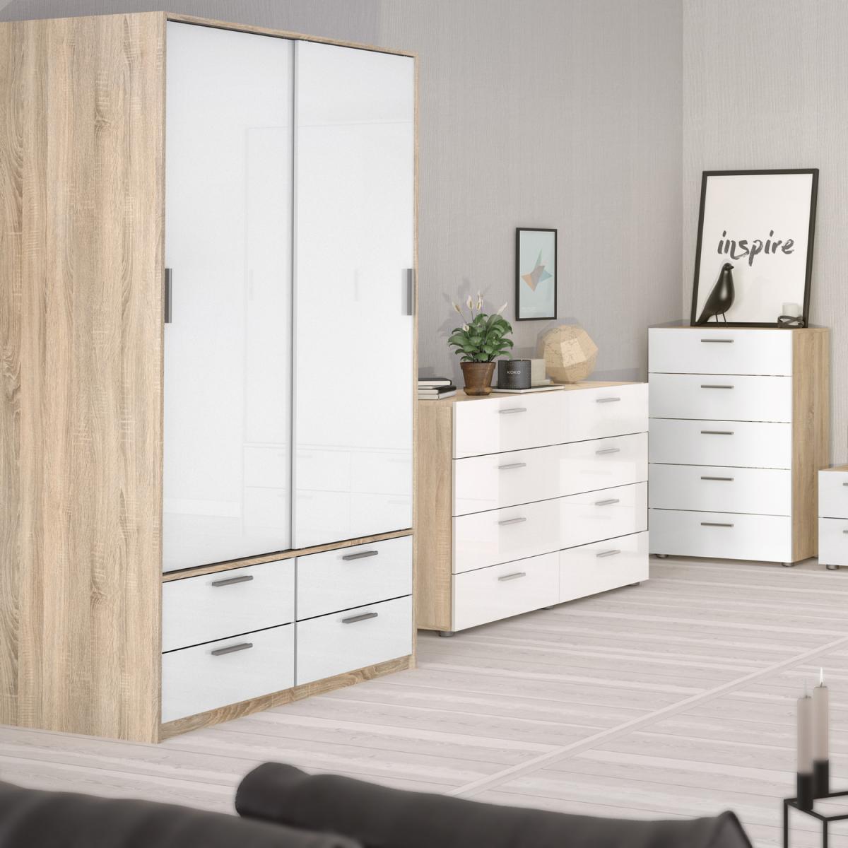 Mia Two Door Four Drawer Wardrobe - Oak, White Gloss – image 7