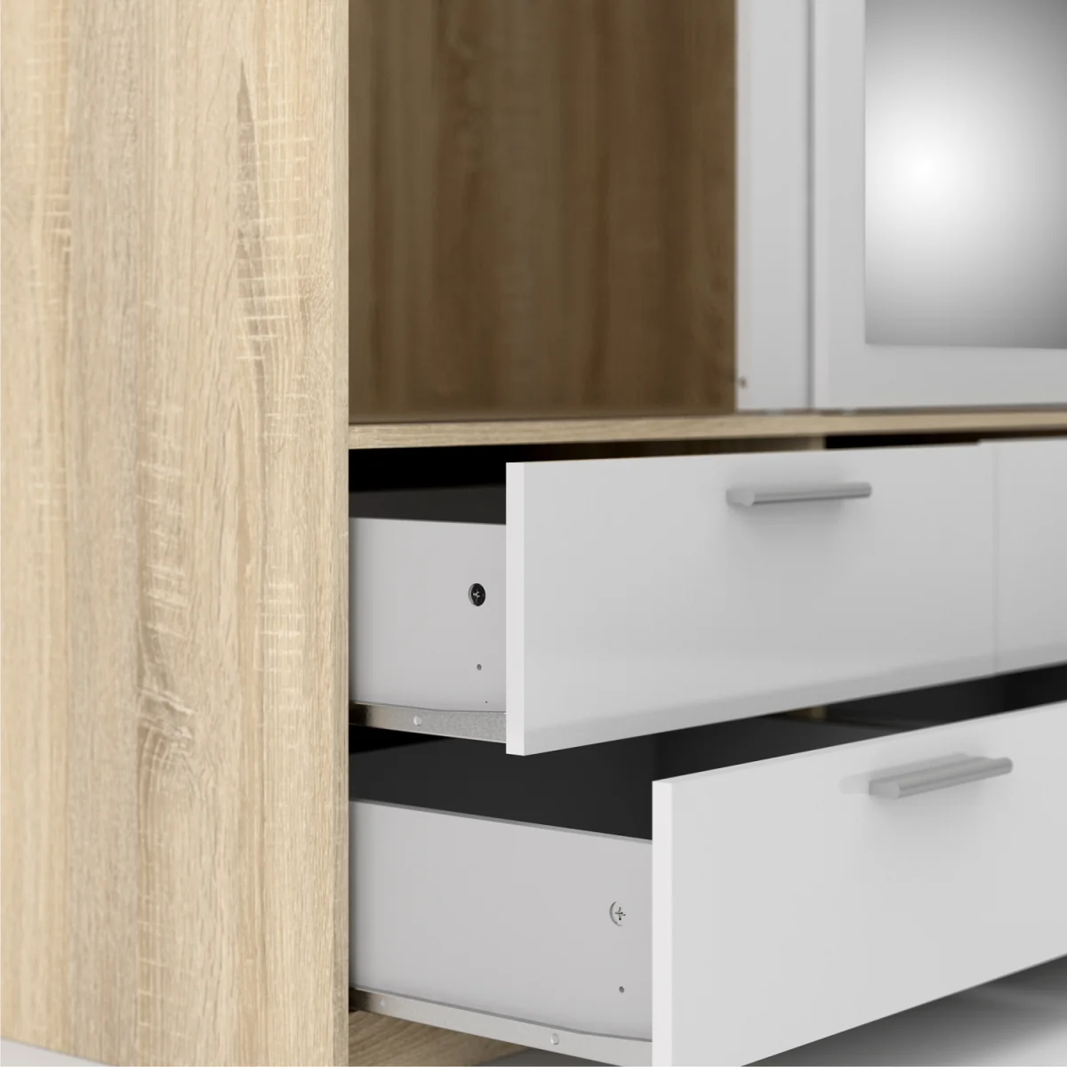 Line Wardrobe 3 Doors 6 Drawers in Oak with White High Gloss - Oak & White – image 12