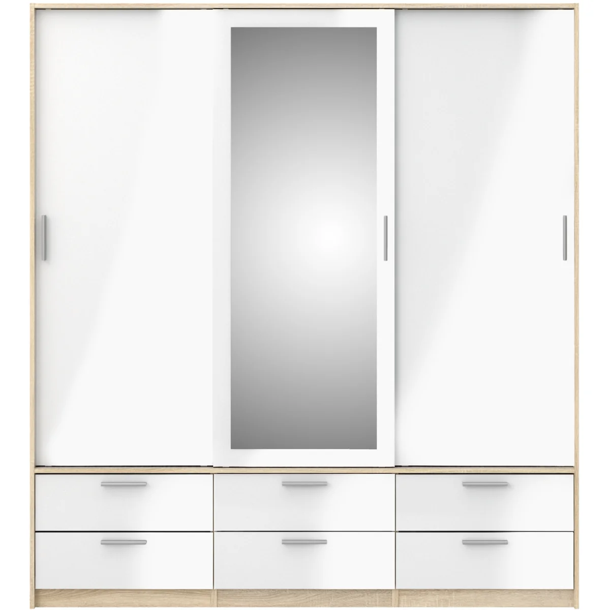 Line Wardrobe 3 Doors 6 Drawers in Oak with White High Gloss - Oak & White – image 4