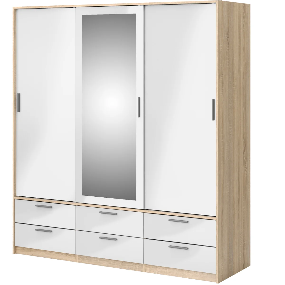 Line Wardrobe 3 Doors 6 Drawers in Oak with White High Gloss - Oak & White – image 5