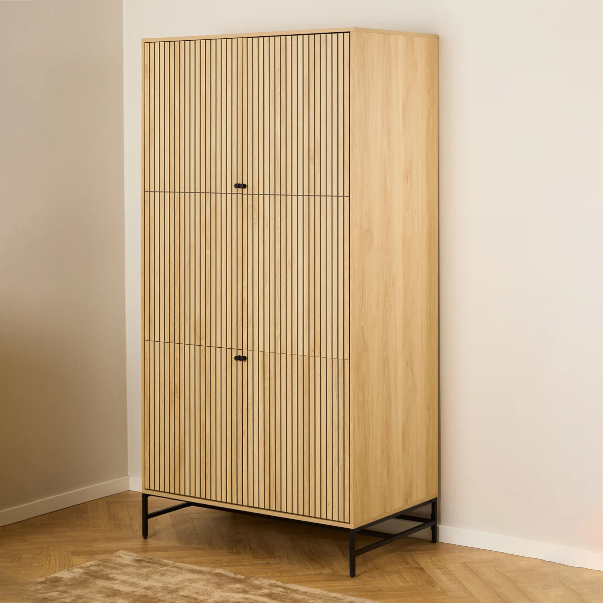 Albany Wardrobe 4 Doors in Black/Oak - Black & Oak – image 8