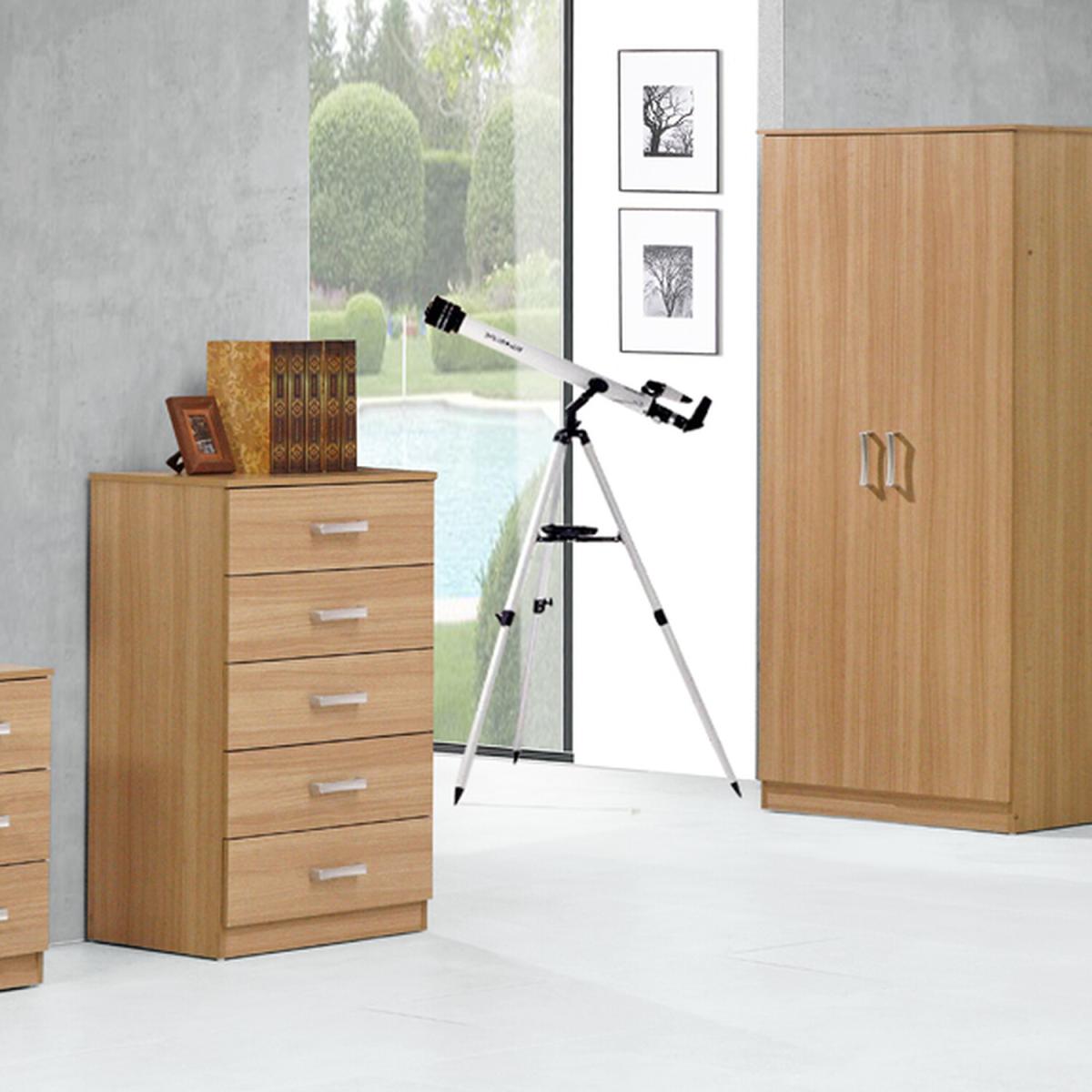 Oak Finish 3 Piece Bedroom Set - Wardrobe Chest & Bedside – image 2