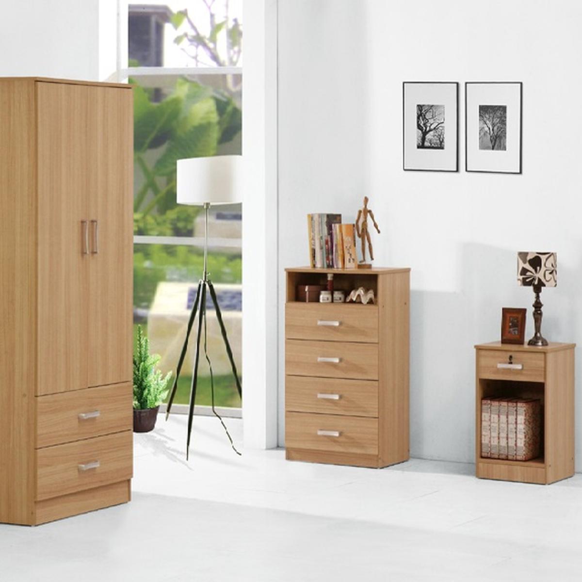 Oak Finish 3 Piece Bedroom Set - Wardrobe Chest & Bedside – image 1