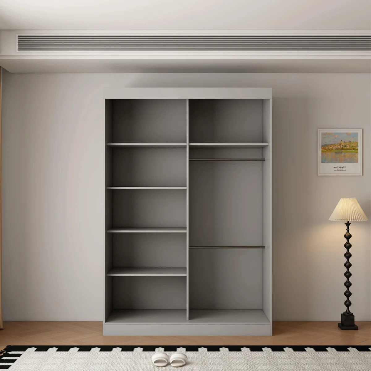 Berlin 150cm Grey Sliding Door Wardrobe with Mirror and Ribbed Panel - Grey – image 2