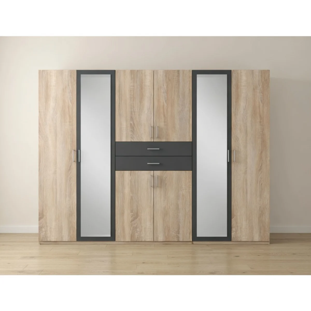 Diver Oak and Graphite 6 Door 270cm Wardrobe with Mirror - Oak – image 3