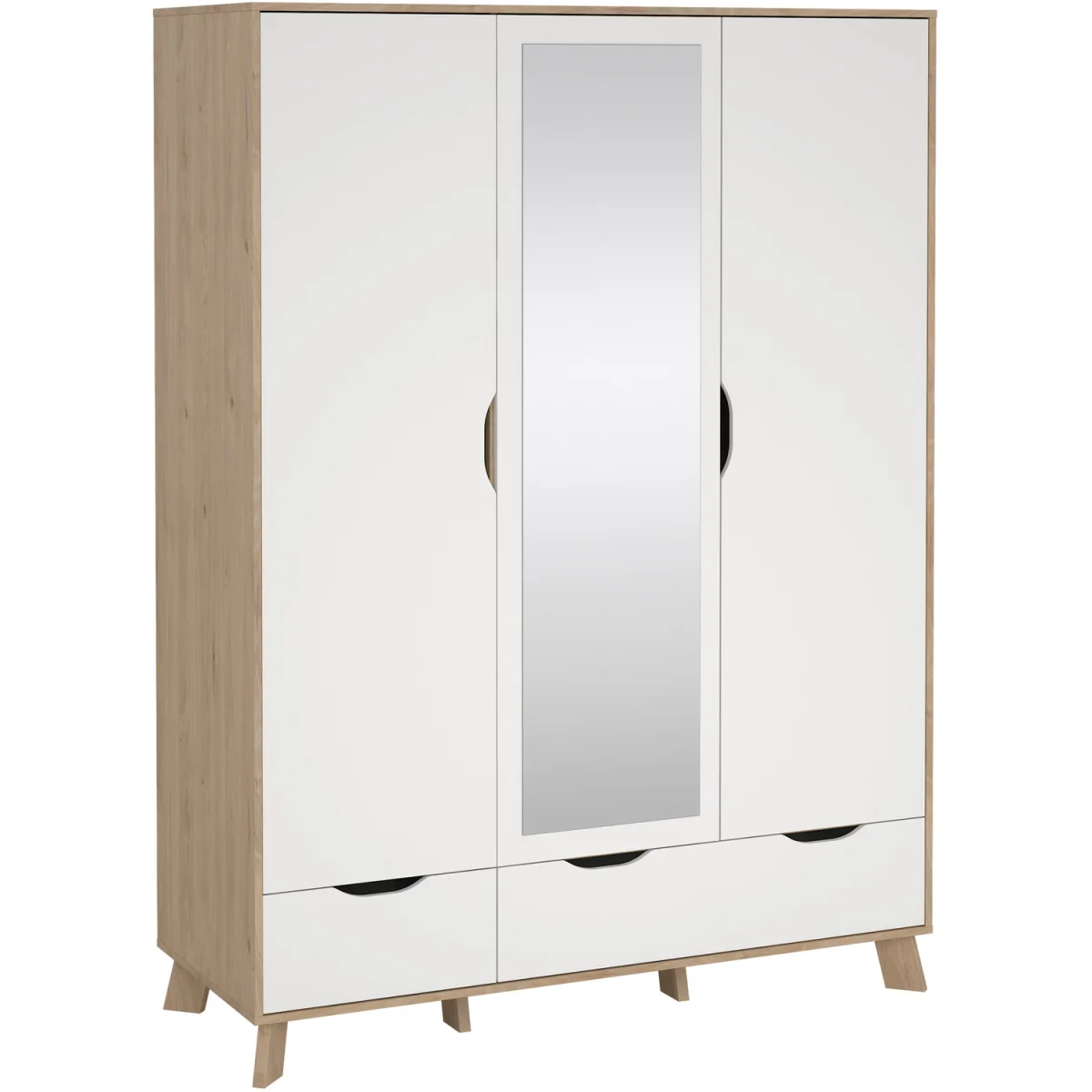 Ikast Wardrobe 3 Doors and 2 Drawers with Mirror in Jackson Hickory and White - Jackson Hickory & White – image 3