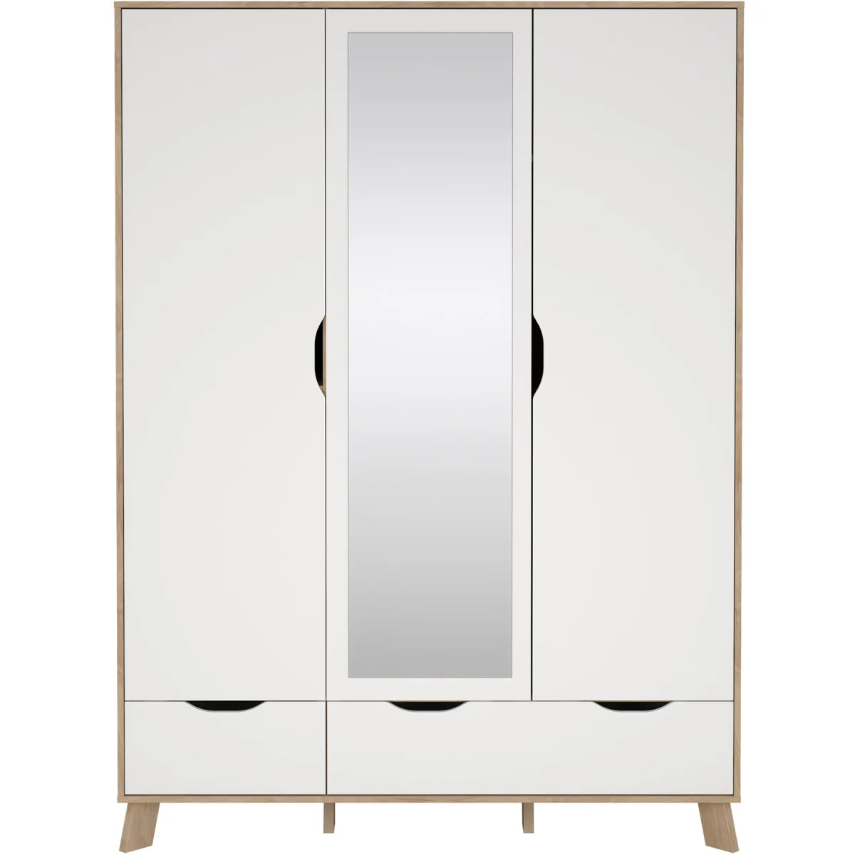 Ikast Wardrobe 3 Doors and 2 Drawers with Mirror in Jackson Hickory and White - Jackson Hickory & White – image 4