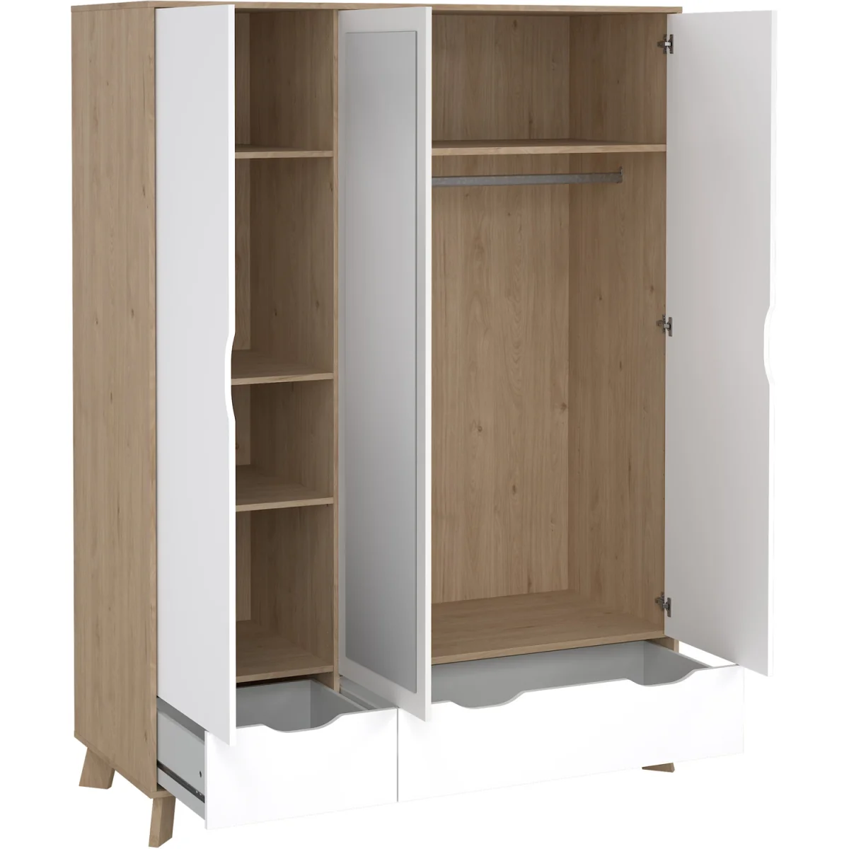 Ikast Wardrobe 3 Doors and 2 Drawers with Mirror in Jackson Hickory and White - Jackson Hickory & White – image 6