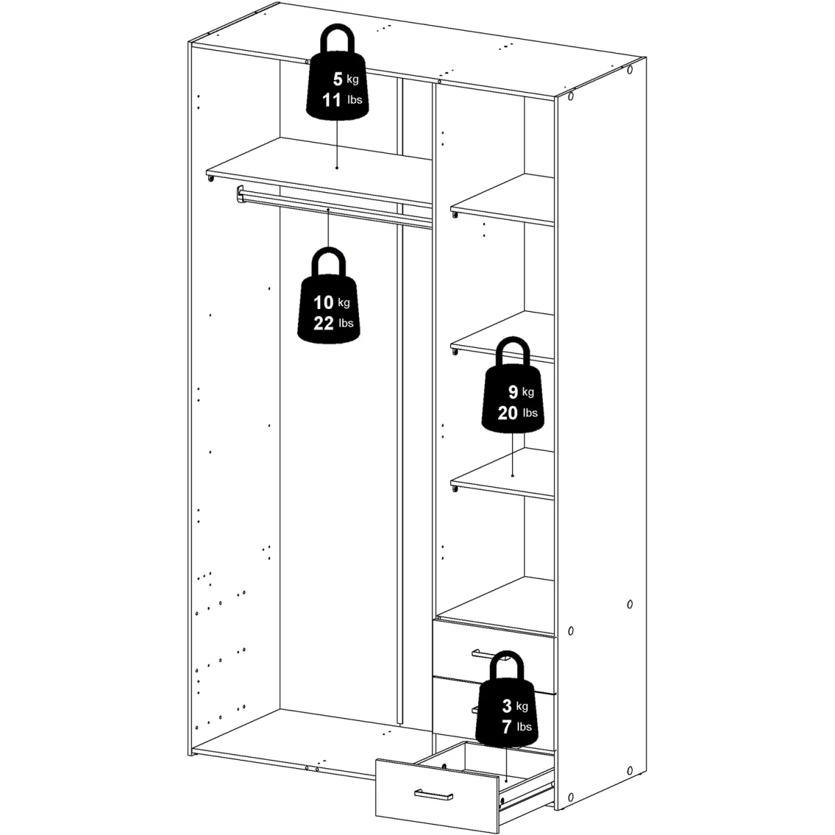 Space Wardrobe 3 Doors 3 Drawers - White – image 12