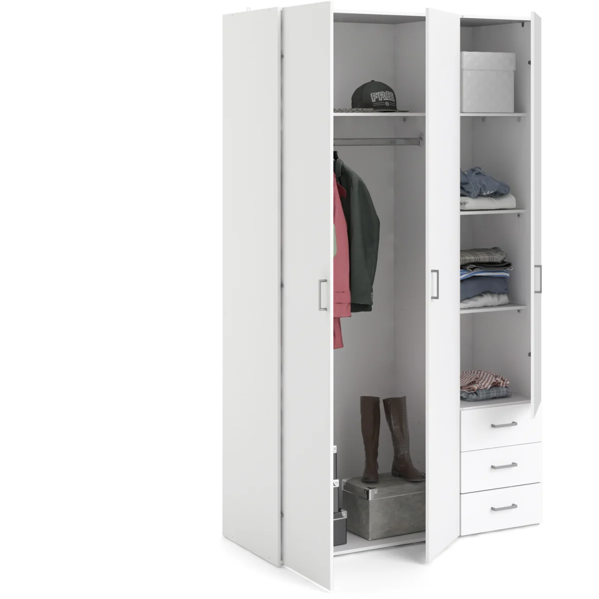 Space Wardrobe 3 Doors 3 Drawers - White – image 6