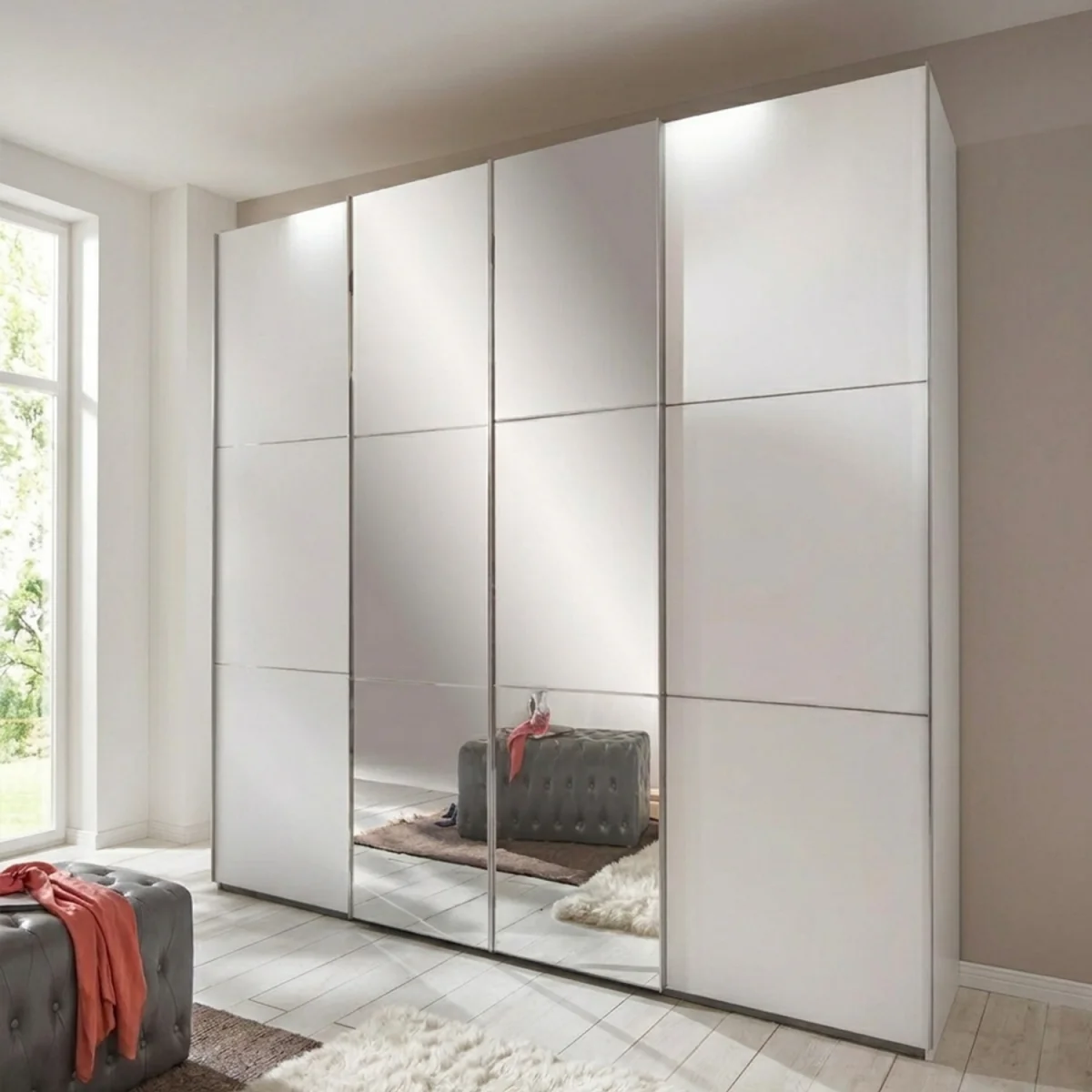 Escape 350cm 4 Door Sliding Wardrobe in White - White – image 1