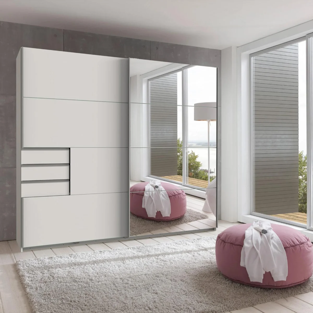 Saigon 225cm Mirrored Sliding Wardrobe in White - White – image 2