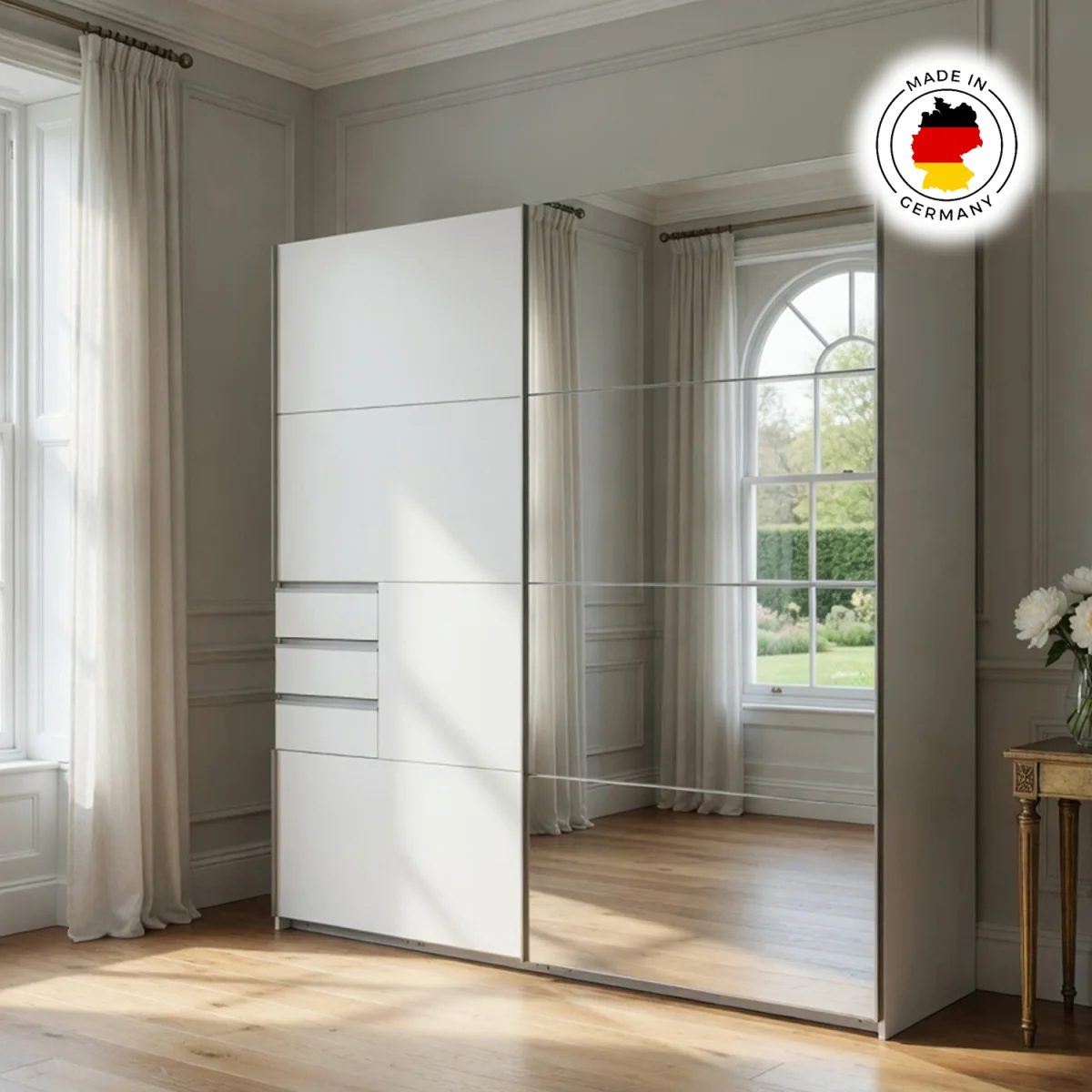 Saigon 225cm Mirrored Sliding Wardrobe in White - White – image 5