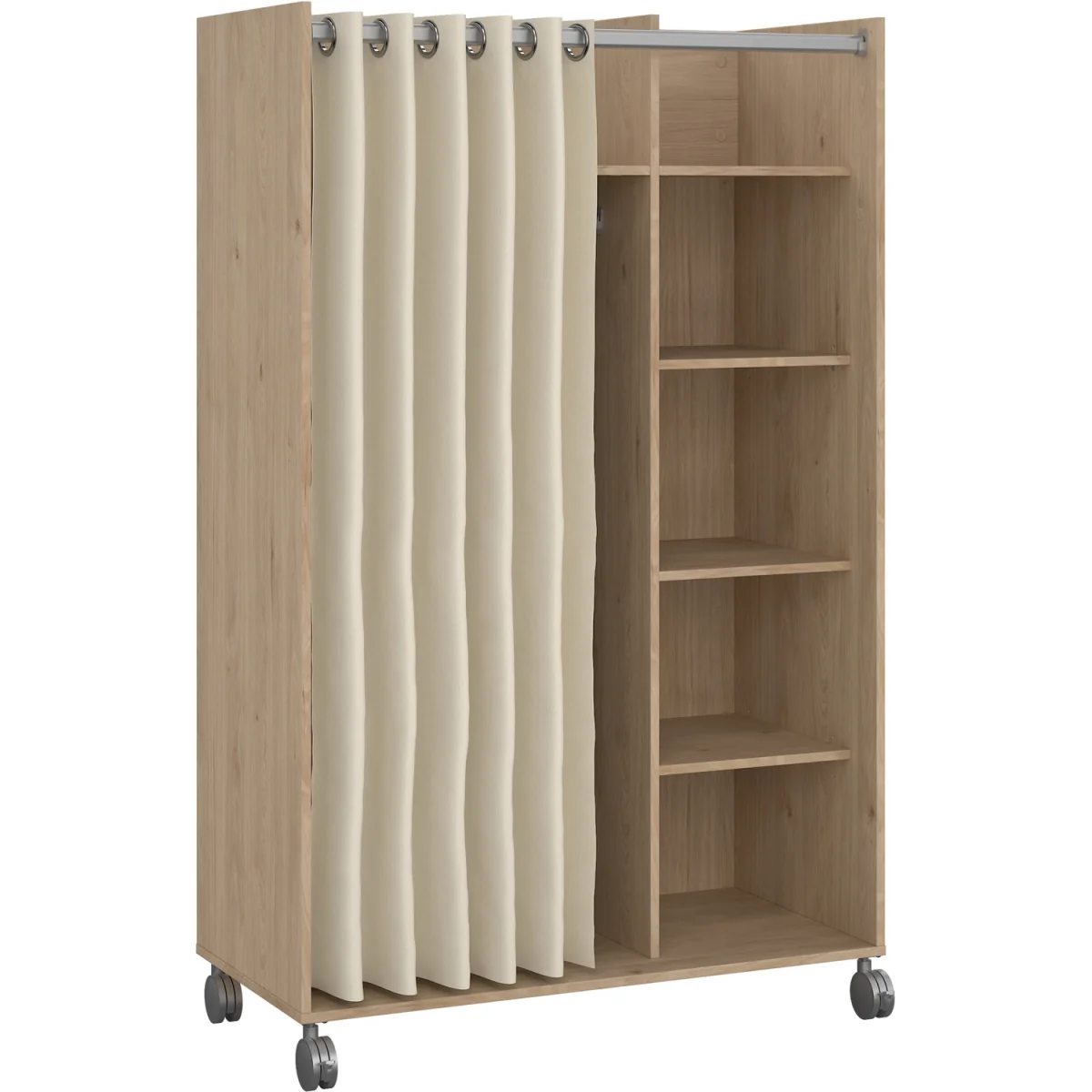 Uppsala Open Mobile Wardrobe Unit A Textile Curtain On Wheels - Jackson Hickory – image 2