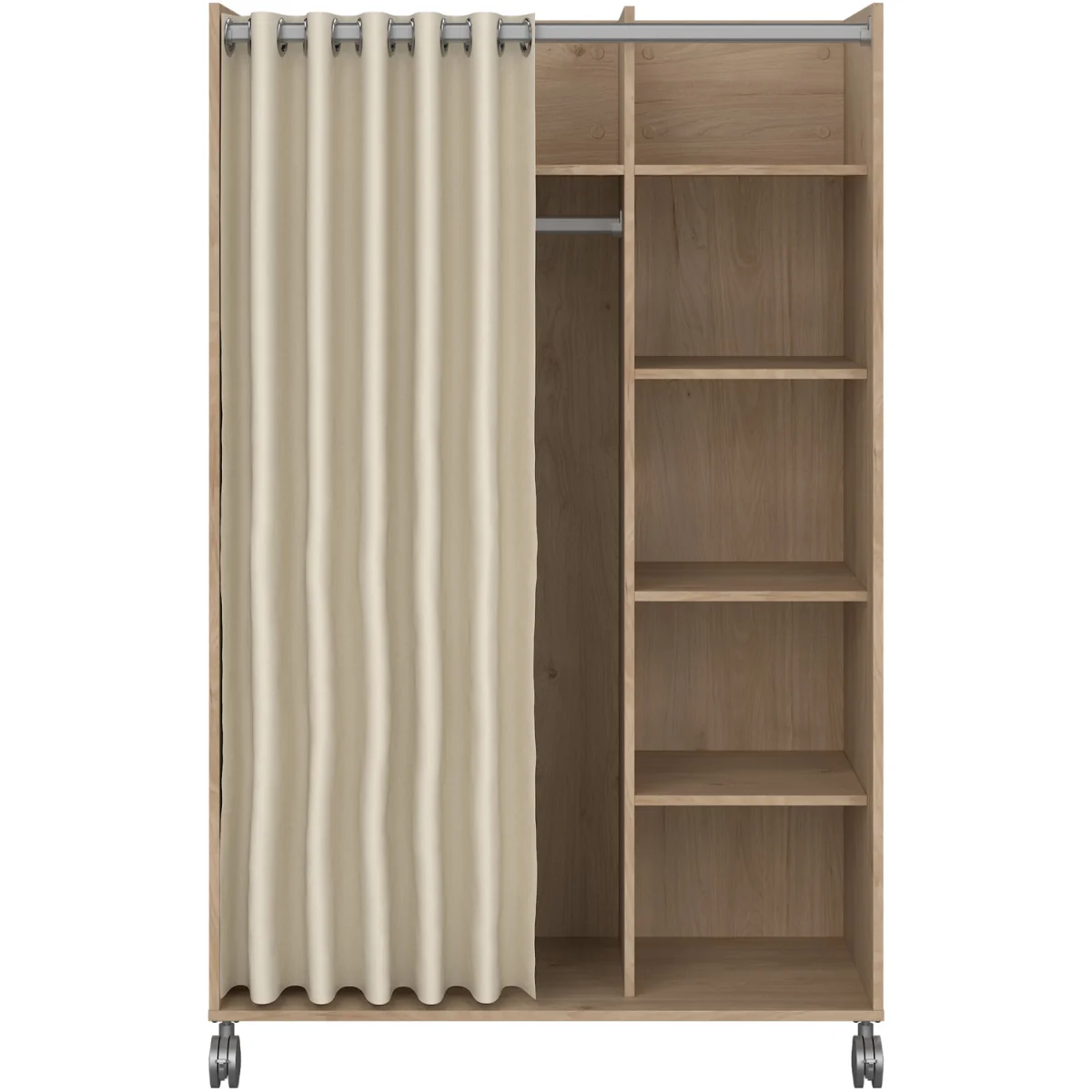 Uppsala Open Mobile Wardrobe Unit A Textile Curtain On Wheels - Jackson Hickory – image 3