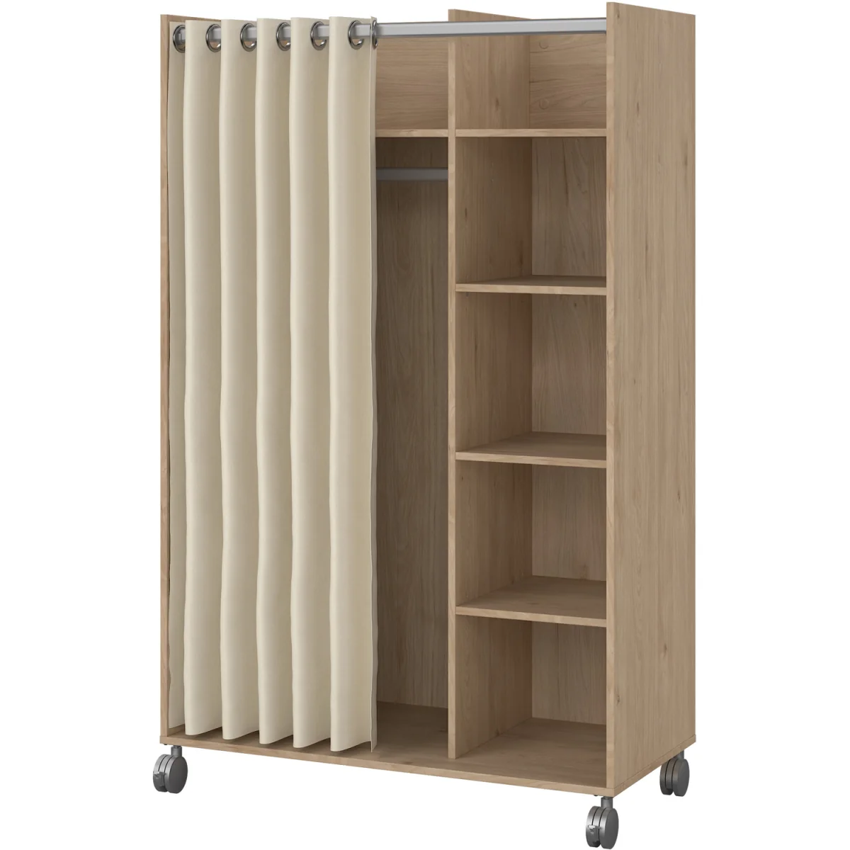 Uppsala Open Mobile Wardrobe Unit A Textile Curtain On Wheels - Jackson Hickory – image 4