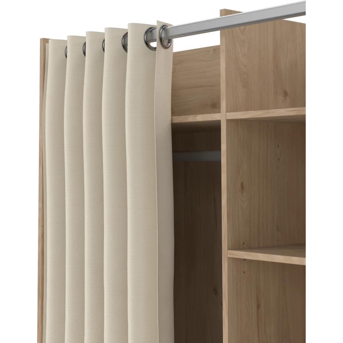 Uppsala Open Mobile Wardrobe Unit A Textile Curtain On Wheels - Jackson Hickory – image 6