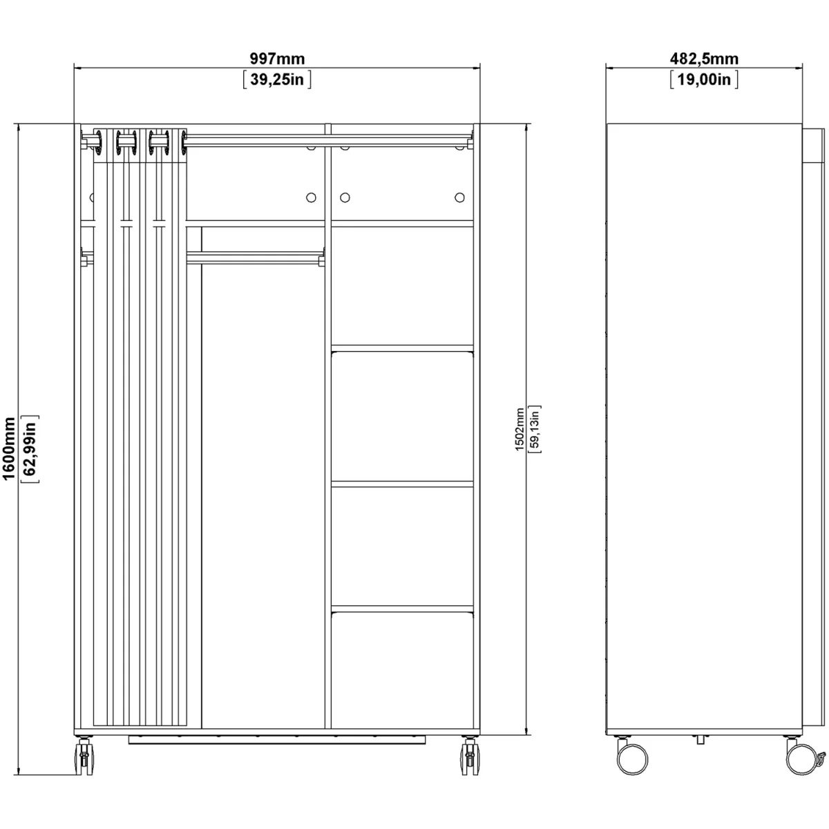 Uppsala Open Mobile Wardrobe Unit A Textile Curtain On Wheels - Jackson Hickory – image 8