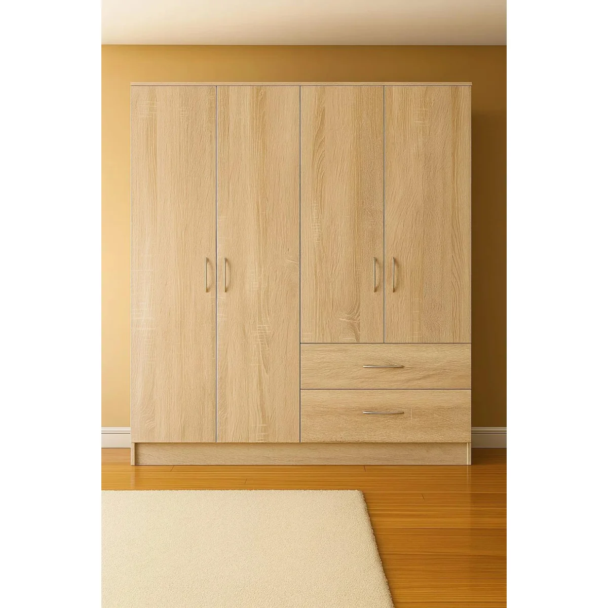Venice Oak 4 Door Wardrobe with 2 Drawers - Oak – image 2