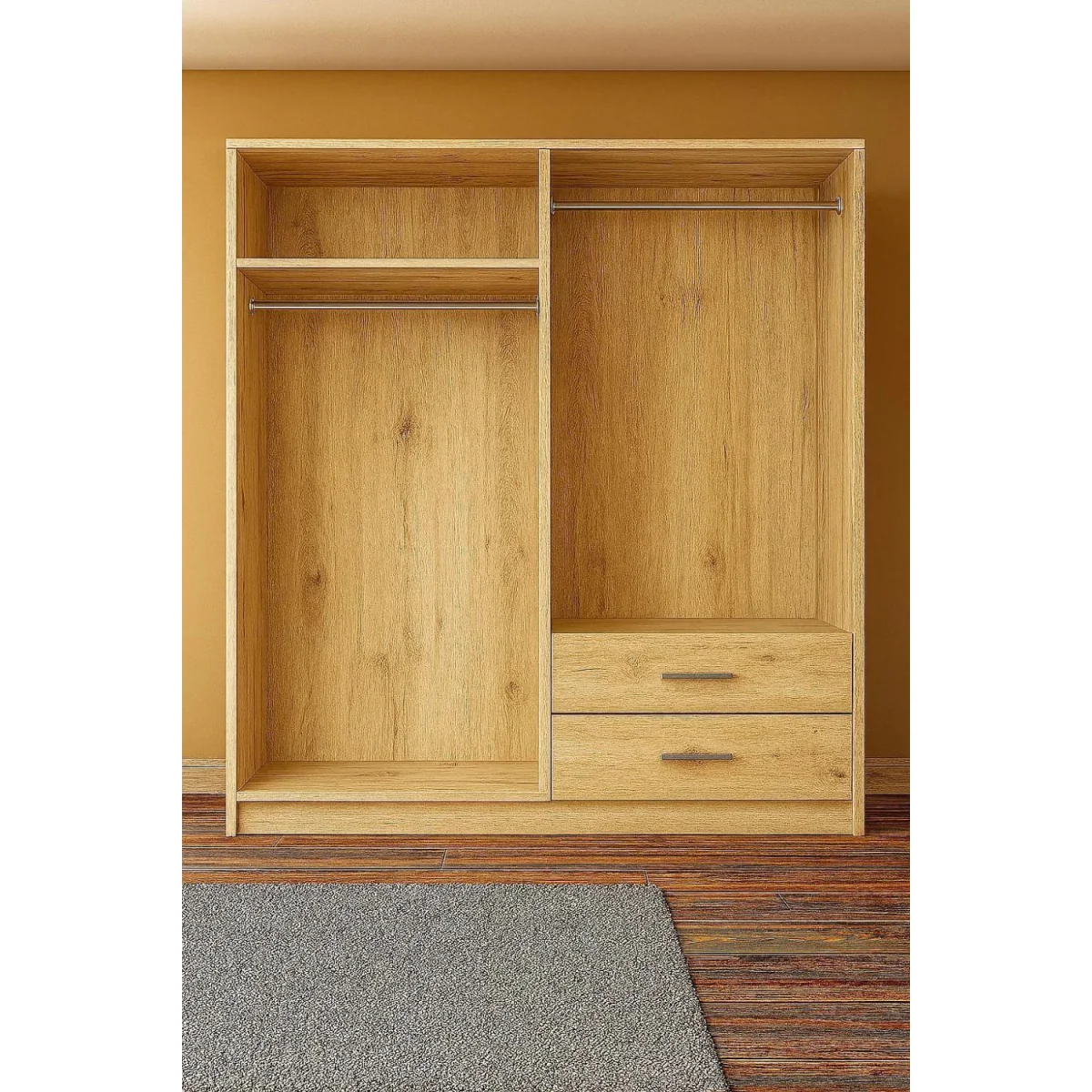 Venice Oak 4 Door Wardrobe with 2 Drawers - Oak – image 3
