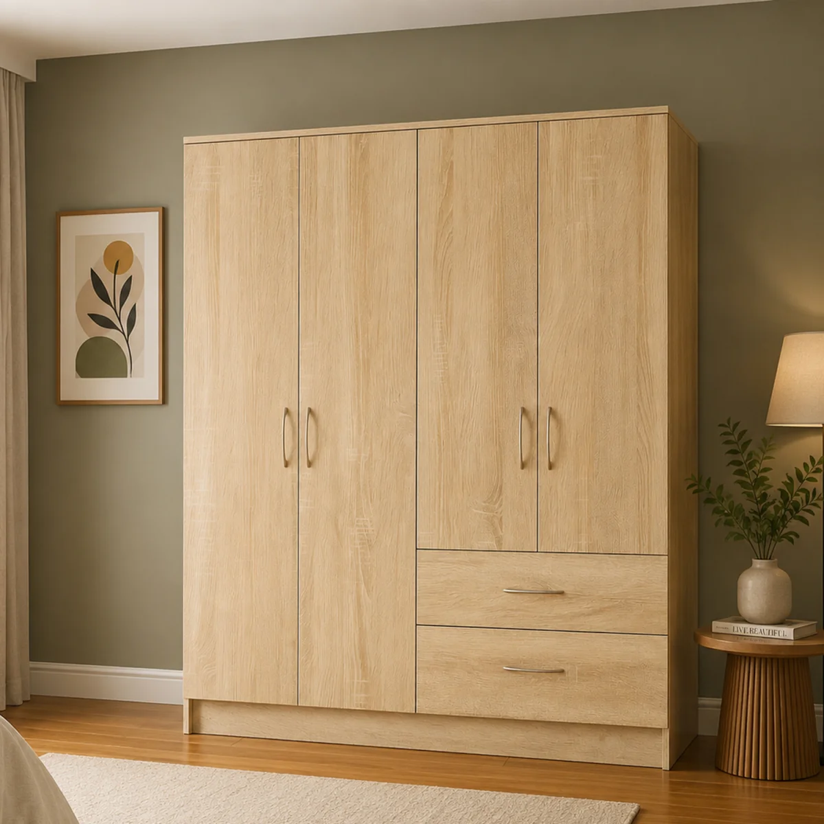Venice Oak 4 Door Wardrobe with 2 Drawers - Oak – image 1