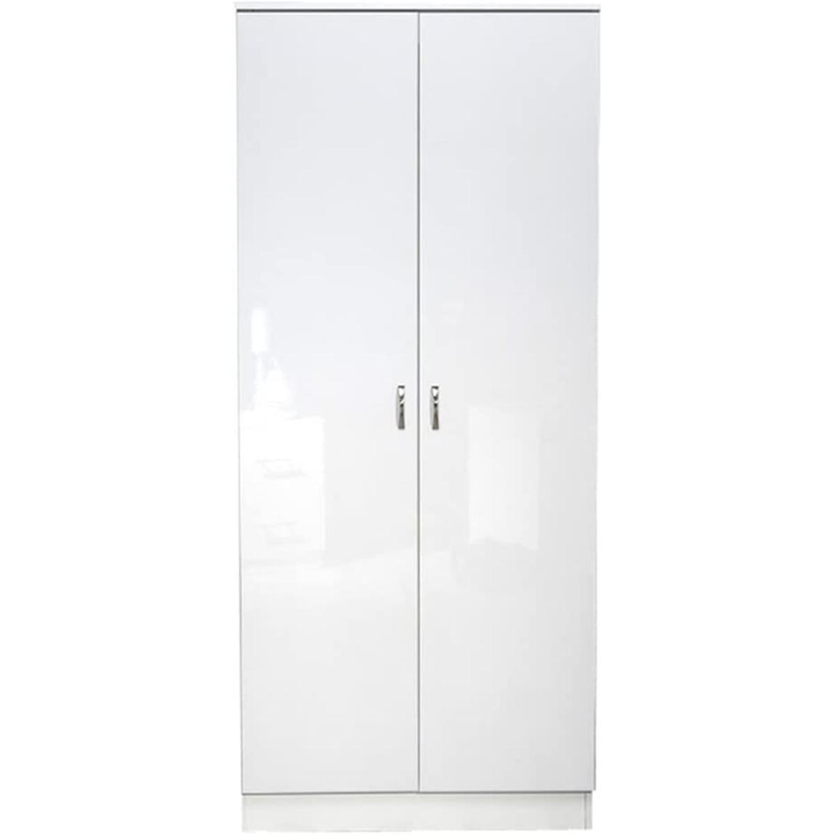 Chilton White High Gloss 2 Door Full Length Wardrobe - White Gloss – image 2