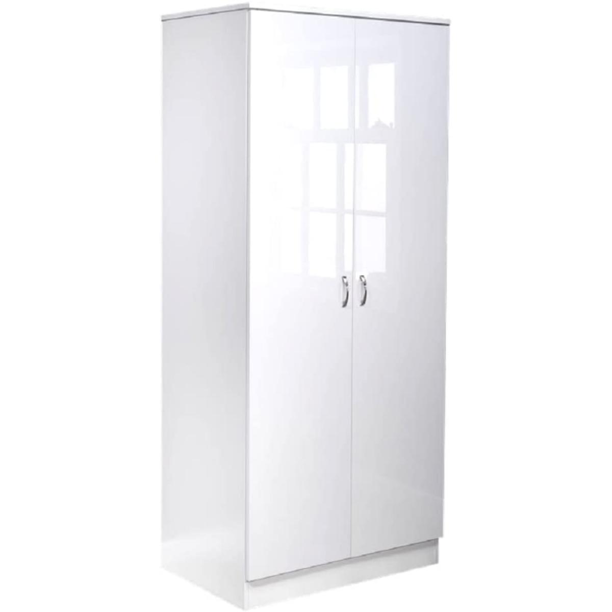 Chilton White High Gloss 2 Door Full Length Wardrobe - White Gloss – image 3