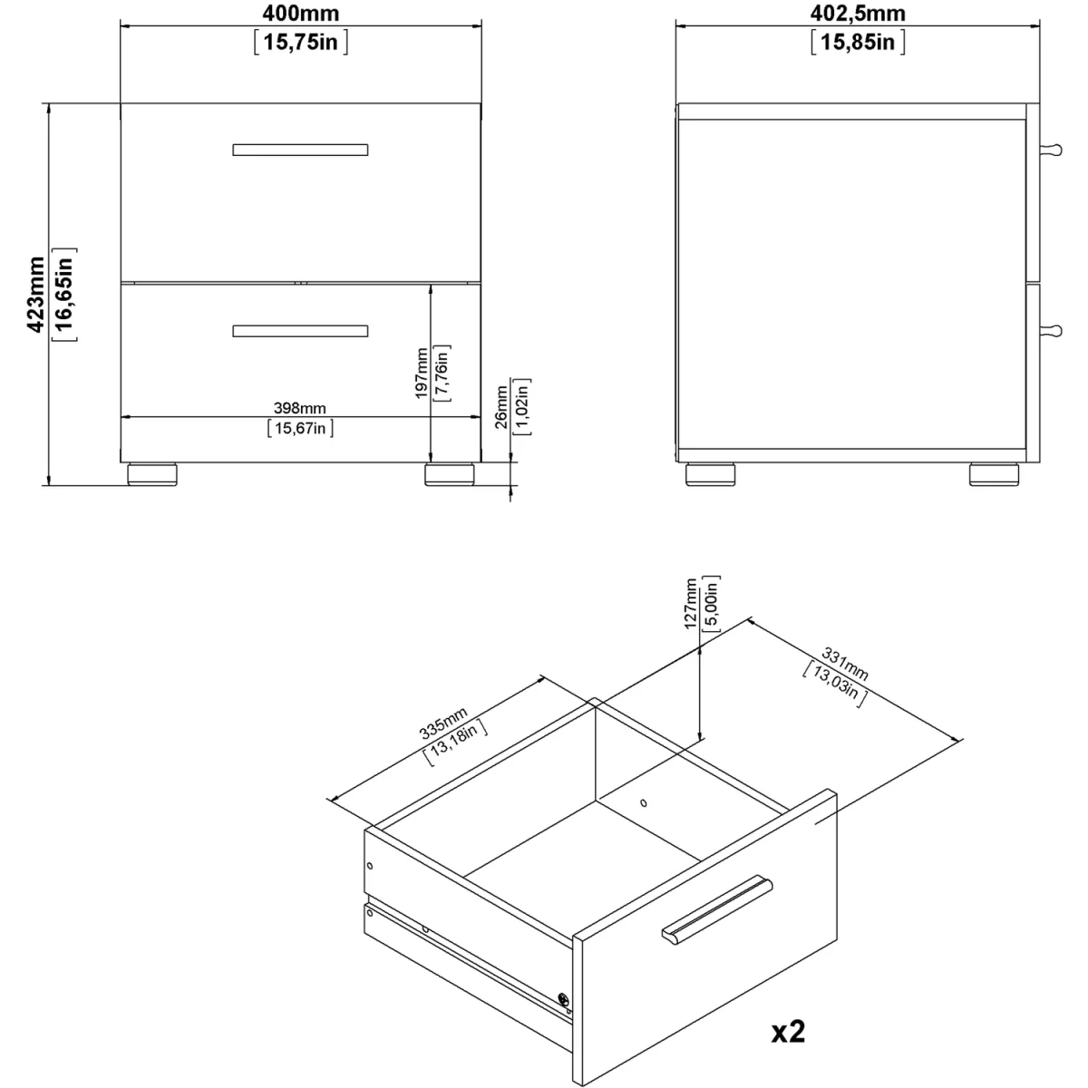 Pepe Package ¿ Bedside, Chest & 2¿Door Wardrobe in Oak/White Gloss - Oak & White High Gloss – image 11
