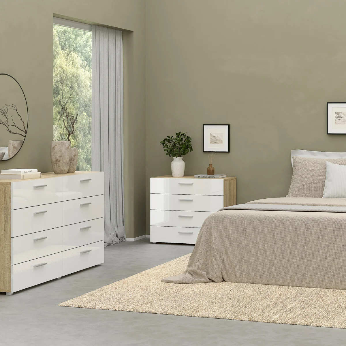 Pepe Package ¿ Bedside, Chest & 2¿Door Wardrobe in Oak/White Gloss - Oak & White High Gloss – image 7