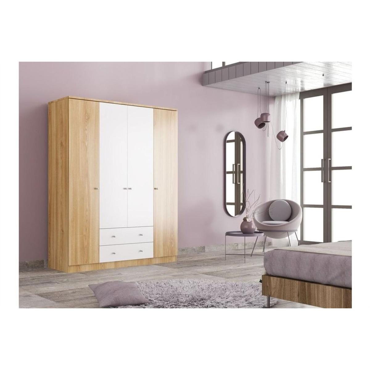 Rose Zn2 Oak 4 Doors and 2 Drawers Wardrobe - Oak & White – image 2