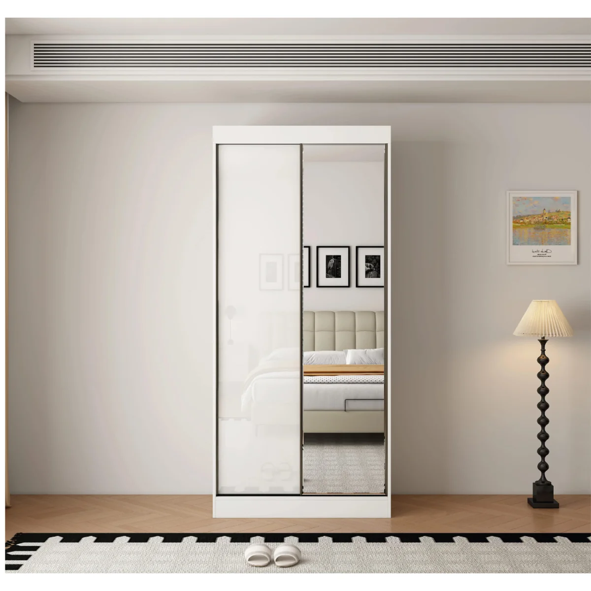 Pacific 100cm Gloss White Sliding Door Wardrobe with Mirror - White – image 3
