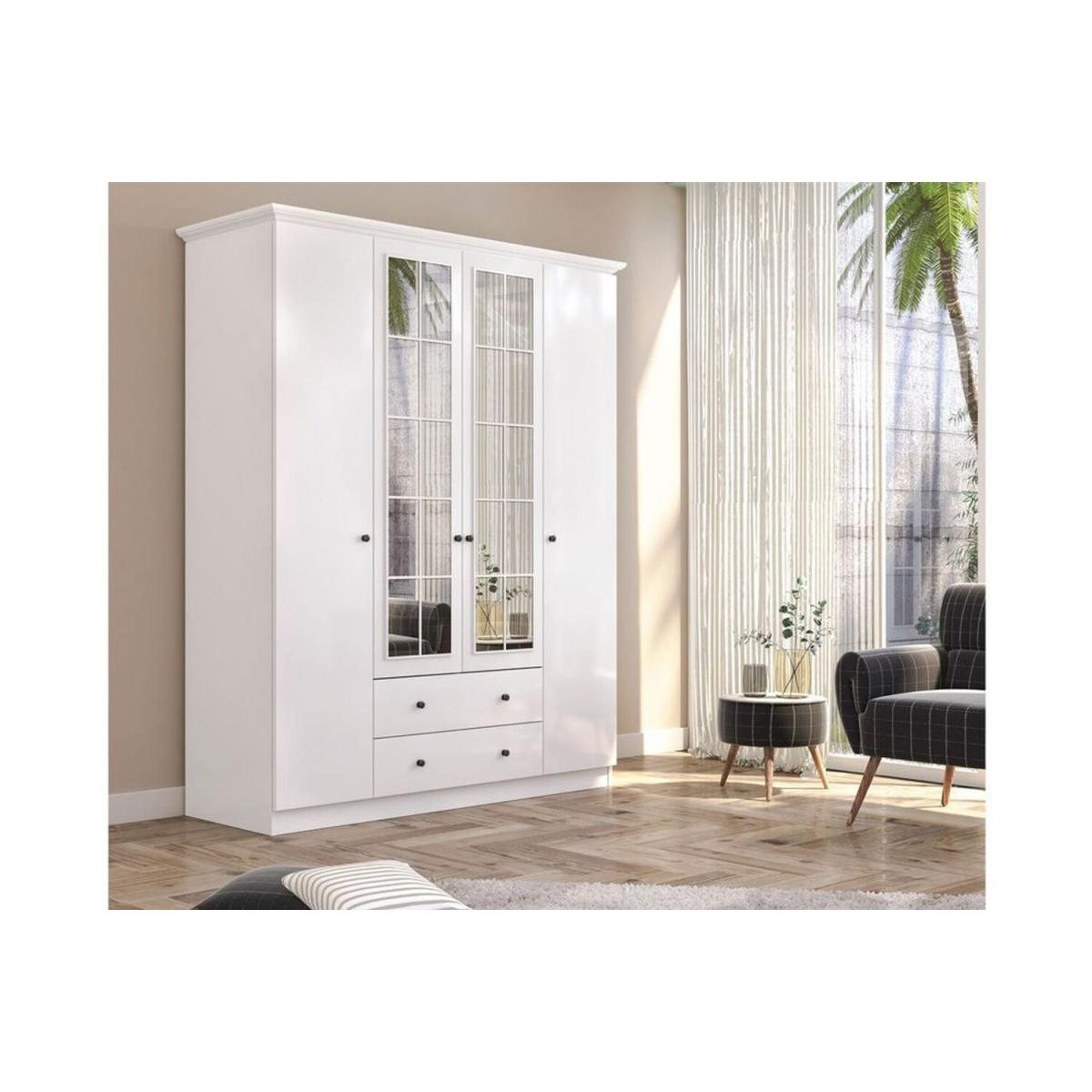 Patara 4 Doors and 2 Drawers Wardrobe white - White – image 2