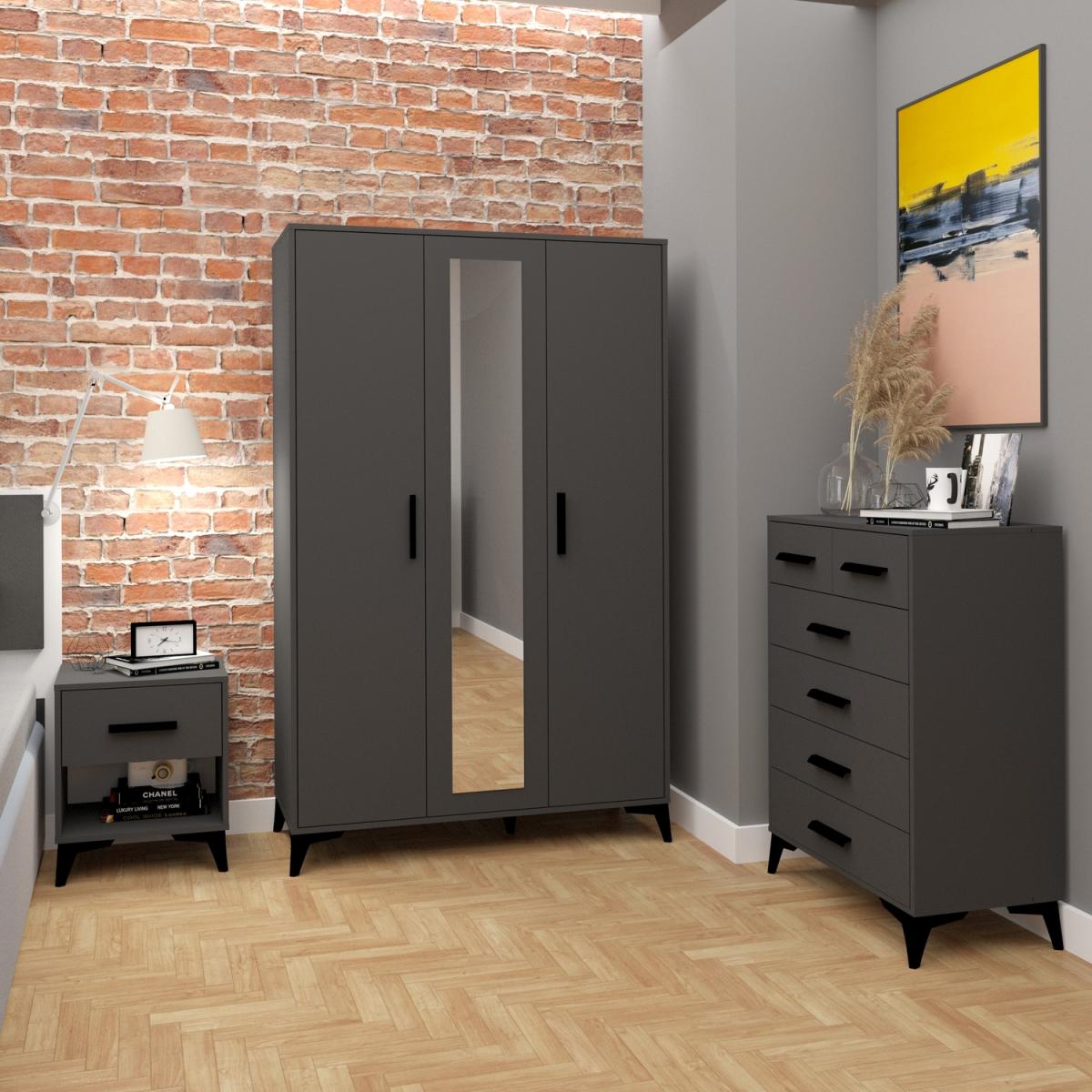 Jacks 3 Door Mirrored Wardrobe - Grey – image 2
