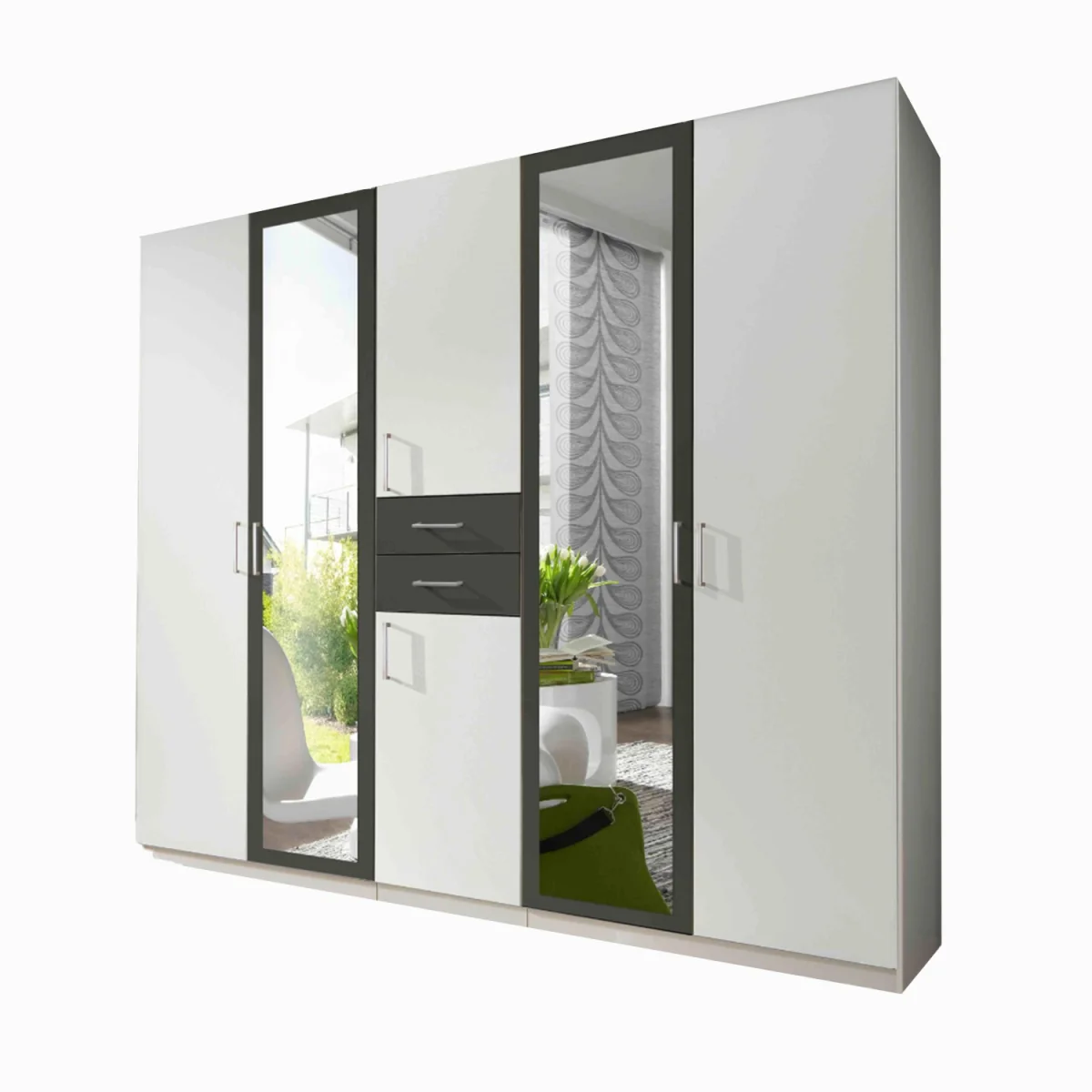 Diver White and Graphite 5 Door 225cm Wardrobe with Mirror - White – image 5