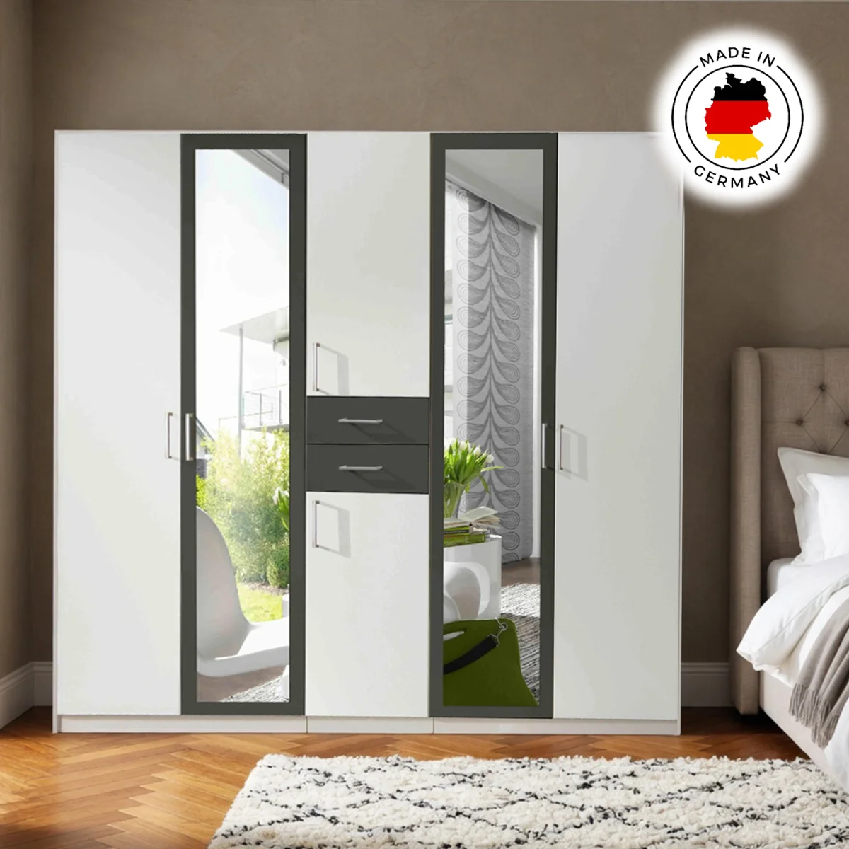 Diver White and Graphite 5 Door 225cm Wardrobe with Mirror - White – image 6
