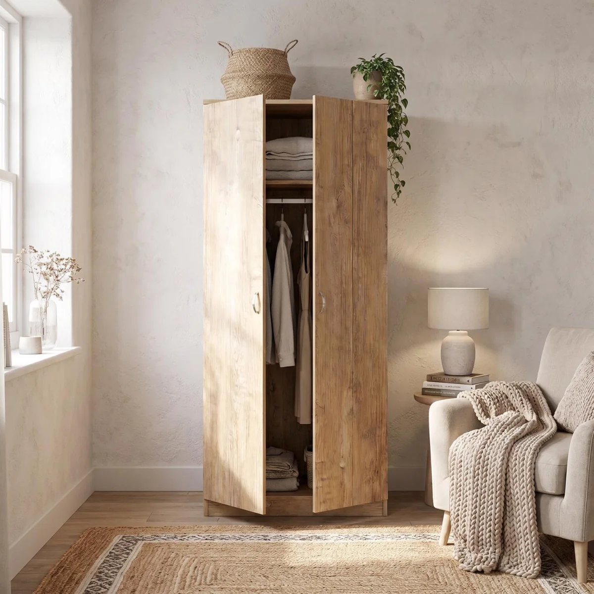 FWStyle Promo Oak 2 Door Double Wardrobe Tall Modern Design - Oak – image 2