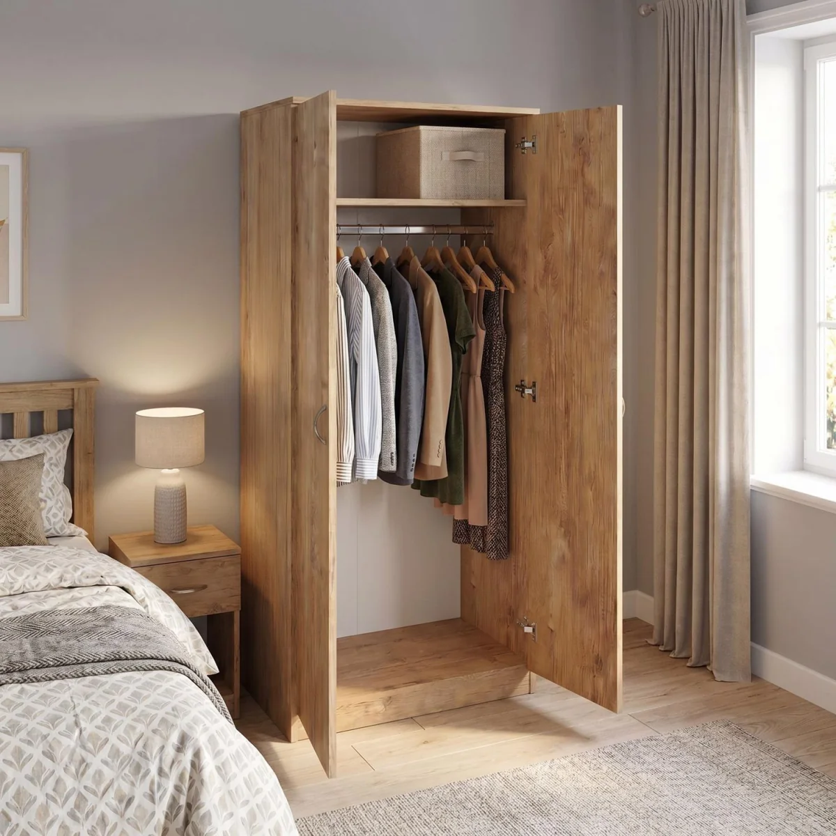 FWStyle Promo Oak 2 Door Double Wardrobe Tall Modern Design - Oak – image 3