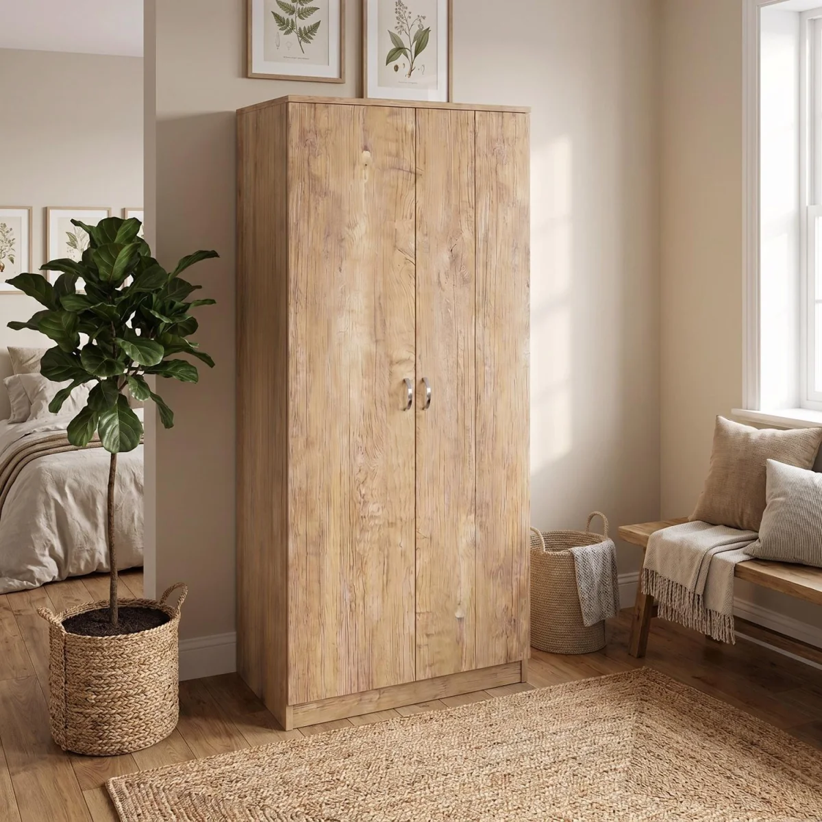 FWStyle Promo Oak 2 Door Double Wardrobe Tall Modern Design - Oak – image 1