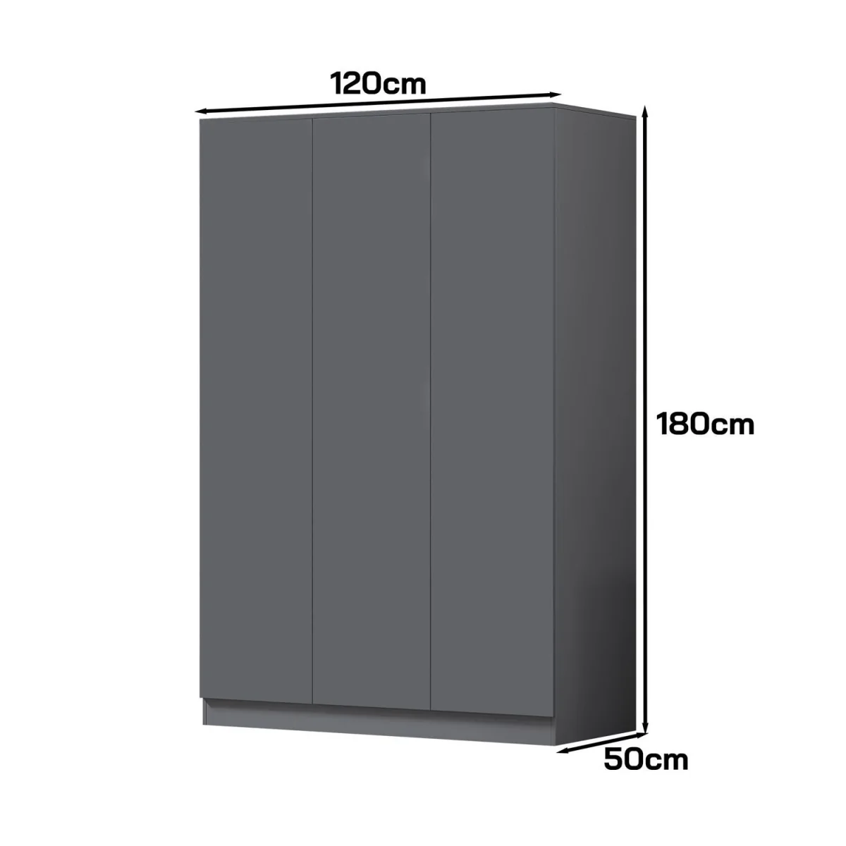 FWStyle Matt 3 Door Wardrobe Scandinavian Style push to Open No Handle - Grey – image 6