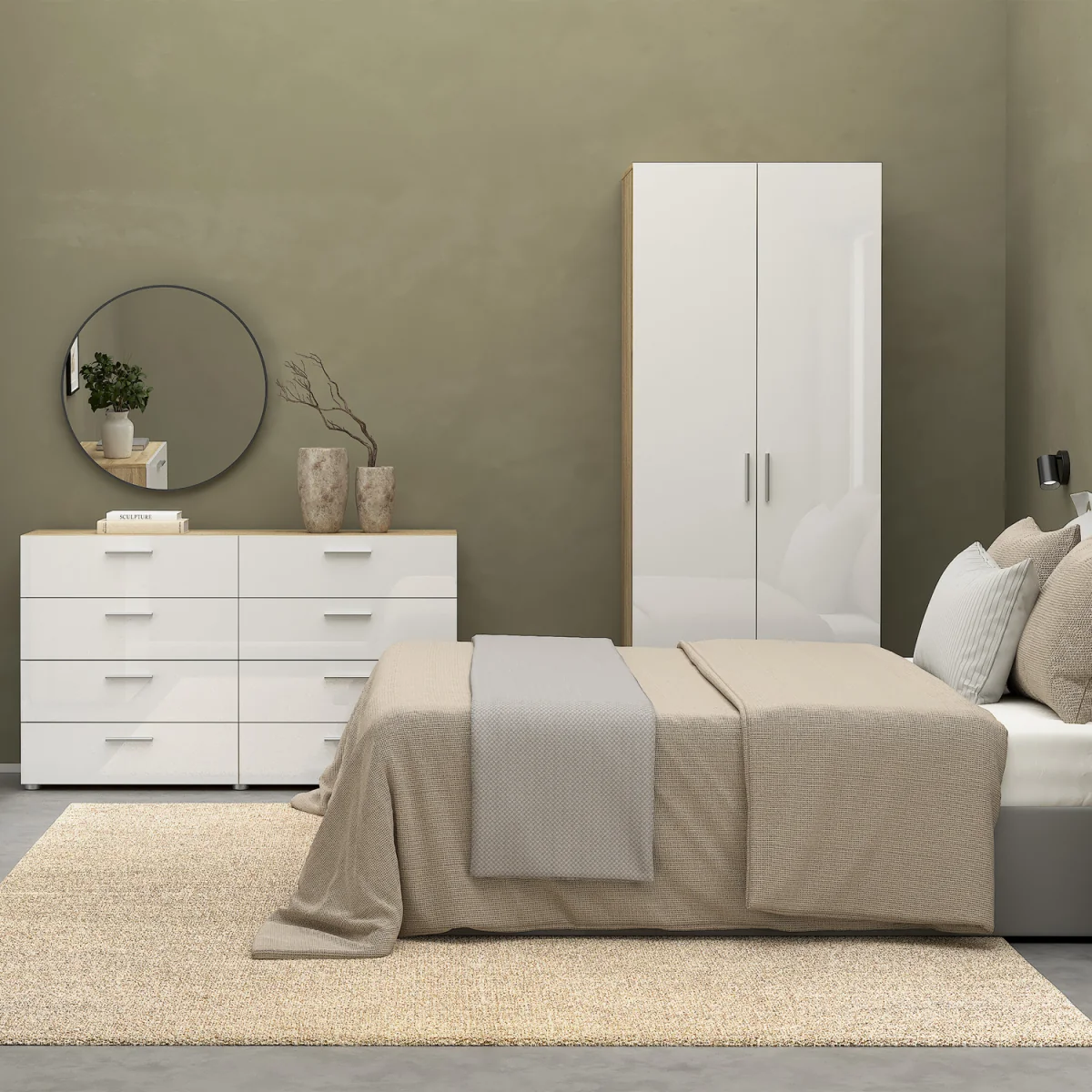 Pepe Wardrobe with 2 Doors in Oak with White High Gloss - Oak & White High Gloss – image 4