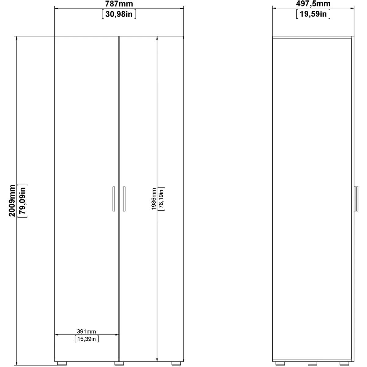 Pepe Wardrobe with 2 Doors in Oak with White High Gloss - Oak & White High Gloss – image 8