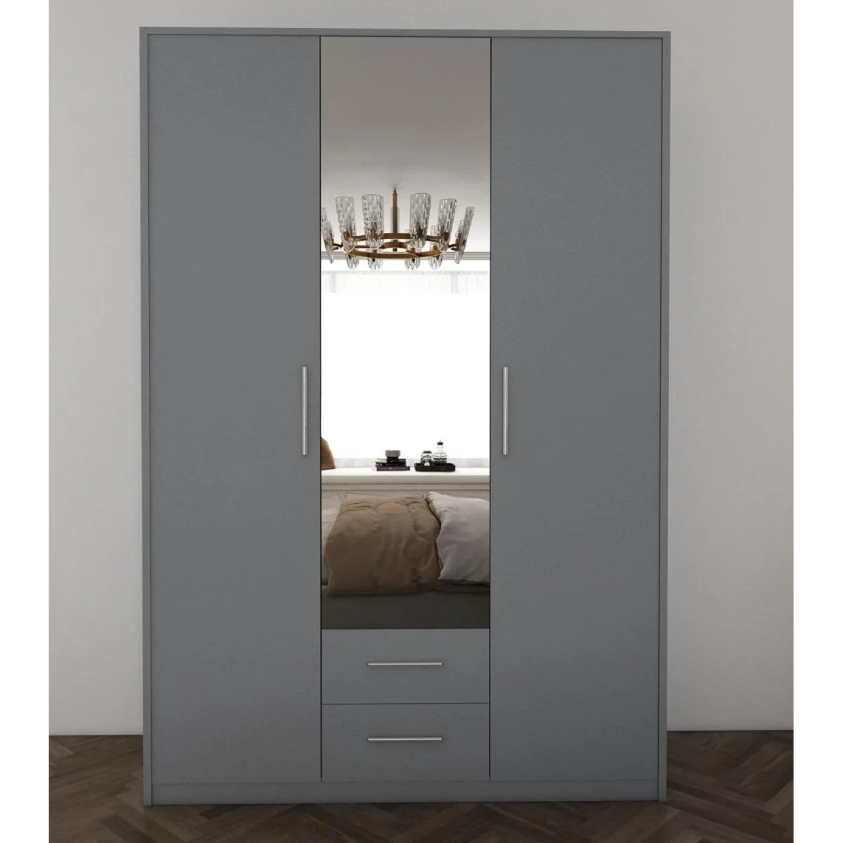 Swindon Medium Grey 3 Door 120cm Wardrobe with Mirror and 2 Drawers - Grey – image 4