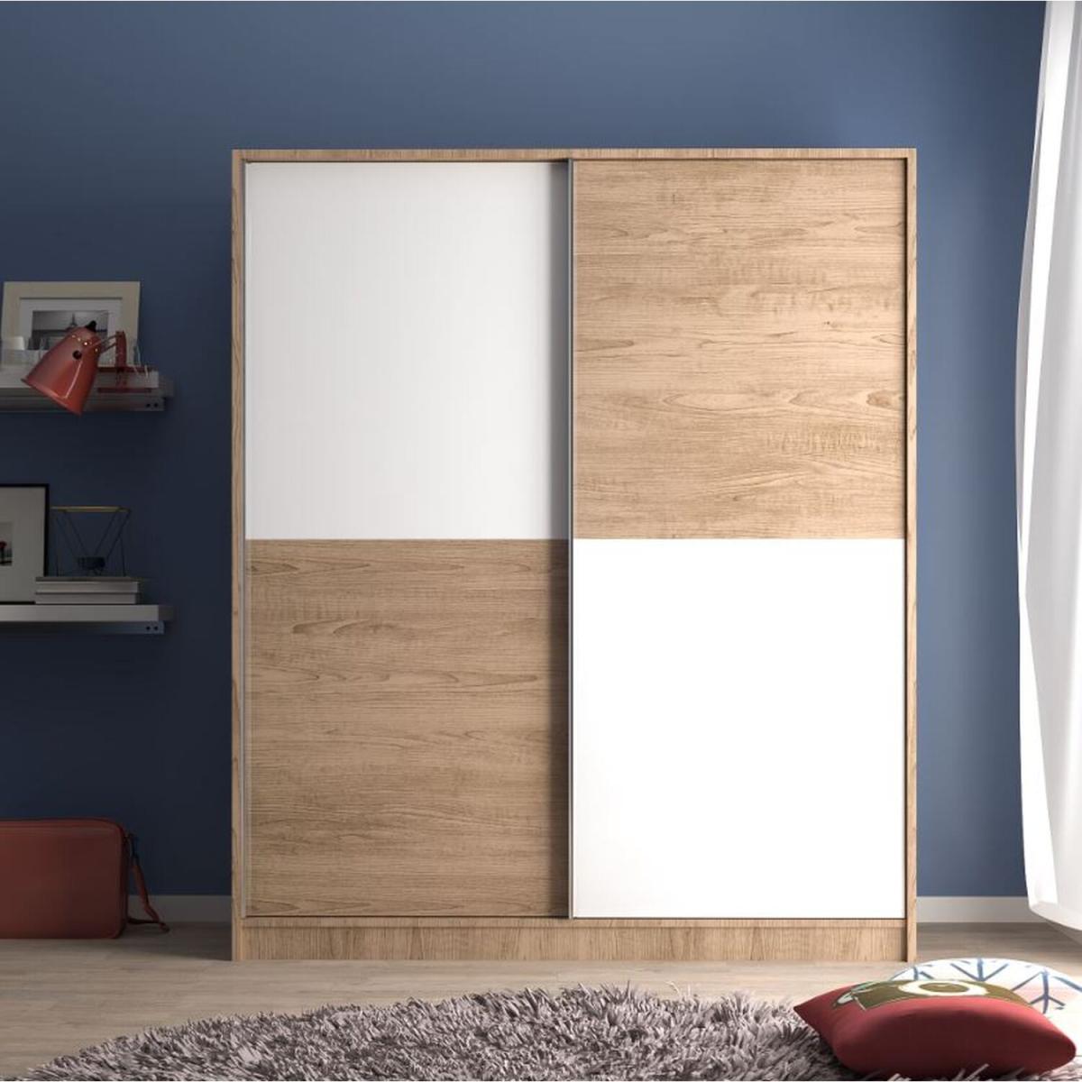 TUANA 160cm Sliding Door Wardrobe, Oak-White - Oak-White – image 2