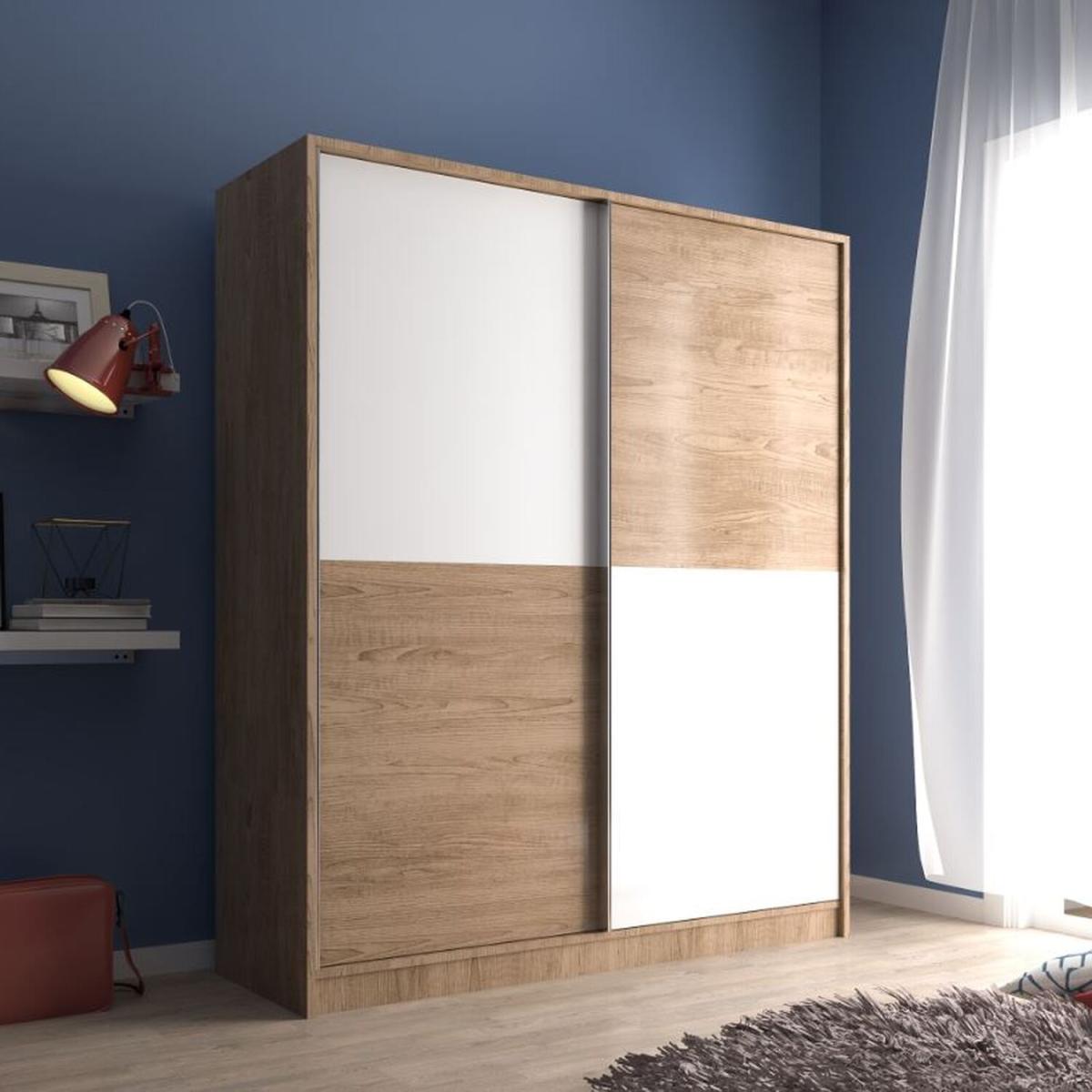 TUANA 160cm Sliding Door Wardrobe, Oak-White - Oak-White – image 4