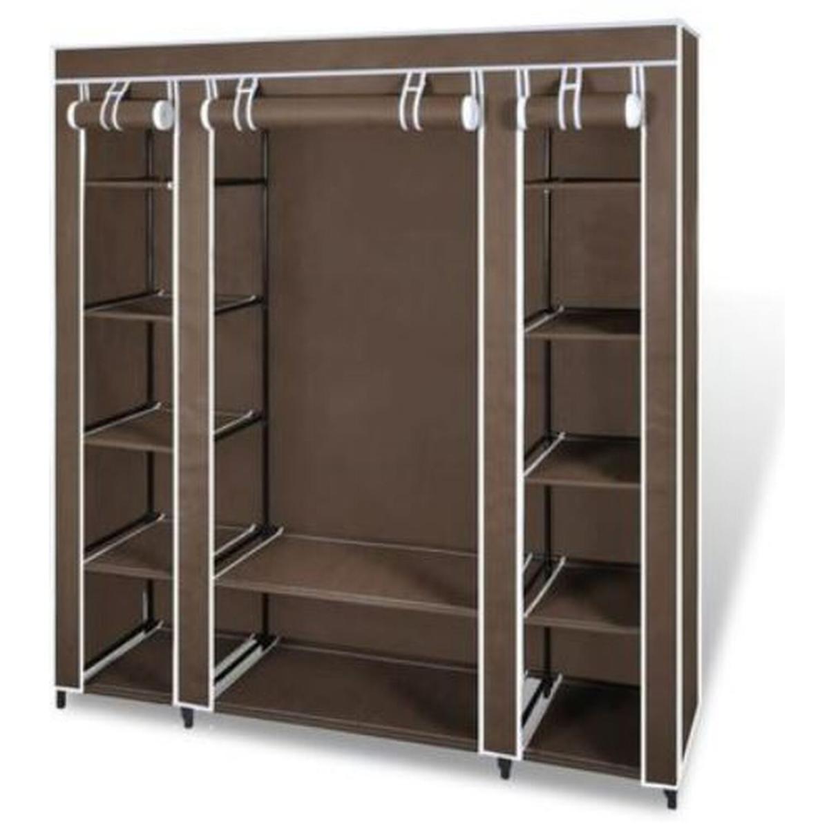 vidaXL Fabric Wardrobe with Compartments and Rods - Brown – image 3