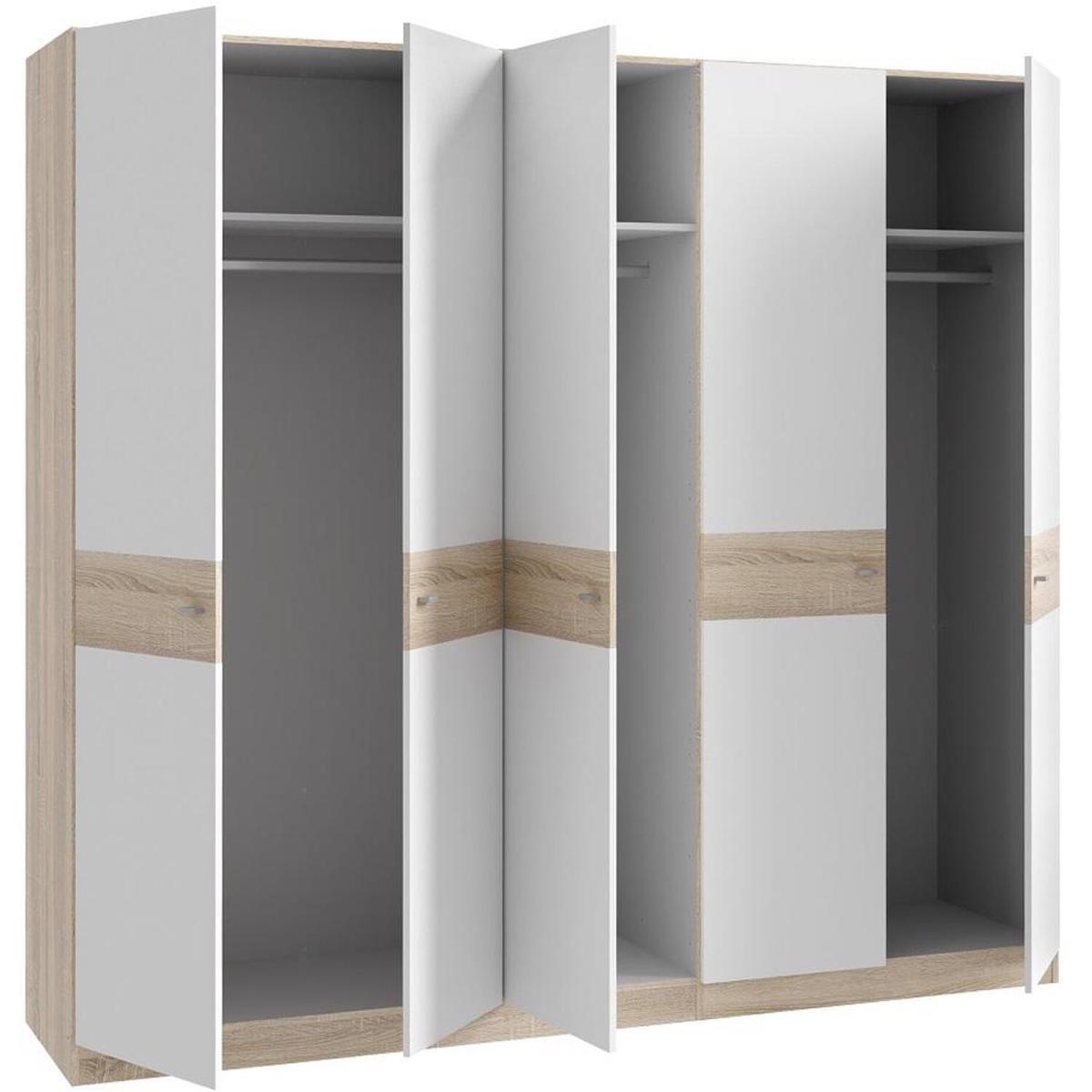 Large 5 Door Matt White Wardrobe With Sonoma Oak Detailing - White – image 2