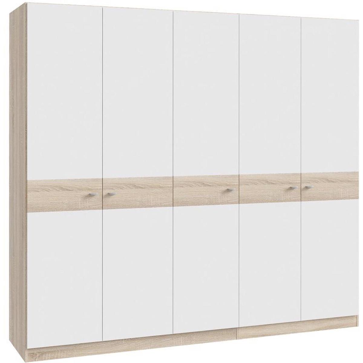 Large 5 Door Matt White Wardrobe With Sonoma Oak Detailing - White – image 3