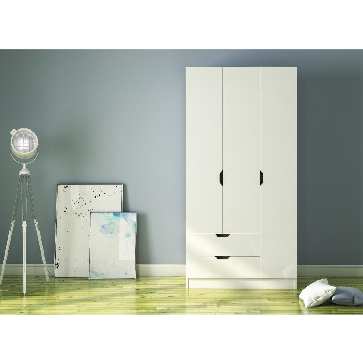 BERGEN 3 Door 2 Drawers White Wardrobe - White – image 3