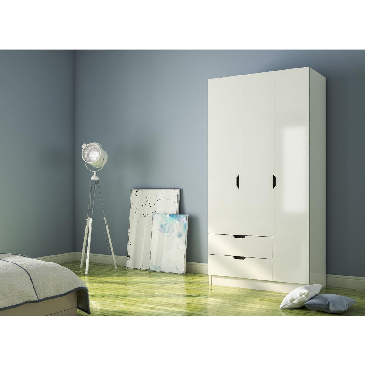BERGEN 3 Door 2 Drawers White Wardrobe - White – image 5